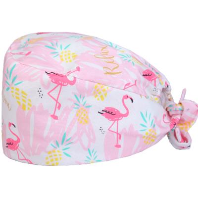 China Soft Inner Forehead Cotton Headband Flamingo Print Customized Scrub Scrub Cap For Nurse Caps Doctor Men Women Medical Surgical Dentist Hat Long Scrub Cap For Short Hair for sale