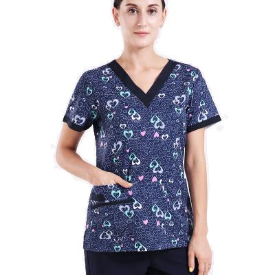 China Longevity Angel Heart Pattern Doctor Nursing Uniform Sets Medical Scrub Short Sleeve Surgical Gown Men Women Uniforms for sale