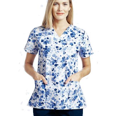 China Longevity Flower Pattern Clinic Dental Nursing Uniform Sets Medical Scrub Short Sleeve Surgical Gown Men Women Uniforms for sale