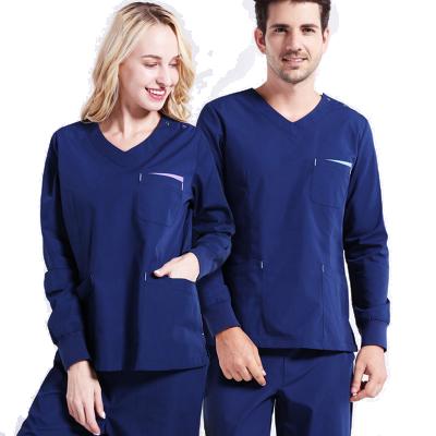 China Longevity Pouch Contrast Dental Clinic Nursing Uniform Sets Medical Scrub Long Sleeve Men Women Uniforms Surgical Gown for sale