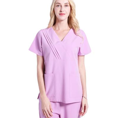 China Longevity Bend V-Neck Dental Clinic Nursing Uniform Sets Medical Scrub Sleeve Surgical Gown Short Men Women Uniforms for sale