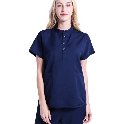 China Medical Longevity Scrub Nurse Scrubs Set Solid Color Uniform Top And Pants Short Sleeve Polyester / Cotton Unisex for sale