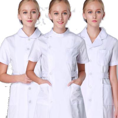 China Longevity Nurse Uniforms Medical Dress Women Hospital Uniform Pink White Short Sleeve Loat Coat For Women for sale