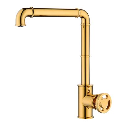 China Gold Style F03S29JL Gold Style Kitchen Sink Faucets Industrial Modern Luxury Single Brass Kitchen Fuacet for sale