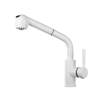 China Pull Out Faucet F03S16KB White Color Single Handle Brass Water Mixer Tap Pull Out Sprayer Kitchen Sink Faucet for sale