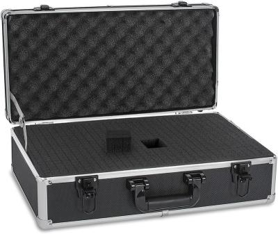 China Durable Aluminum Hard Case Black Briefcase Shockproof Toolbox Carrying Case with Foam Mechanical Garage Instrument Case for sale