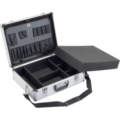 China Durable Silver Aluminum Tool Case 18inches x 14inches x 6inches Toolbox with Tool Panel Hard Tool Case with Foam and Dividers for sale