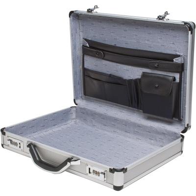 China Durable Silver Aluminum Briefcase Aluminum Attache Case with File Board Laptop Safety Storage Box with Combination Locks for sale