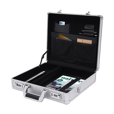 China Durable Aluminum Metal Briefcase Case Portable Lockable Business Equipment Tool Box With Folder Pocket for sale