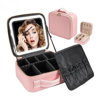 China Fashionable Durable Portable Waterproof Makeup Bag With 3 Color Adjustable Shine Train Case Cosmetic Organizer With Adjustable Divider for sale