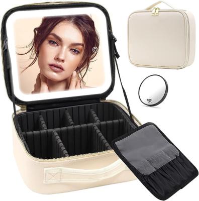 China Fashionable Durable Makeup Bag With Lighting Mirror Lighted Makeup Case Mirror Lighted Makeup Case With Adjustable Dividers Jewelry Box for sale