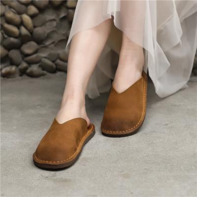 China Fashion Trend Women's Slide Leather Sandal Slippers Summer Shoes Casual Flat Soft Striping Comfort Casual Slip On Flat Shoe for sale