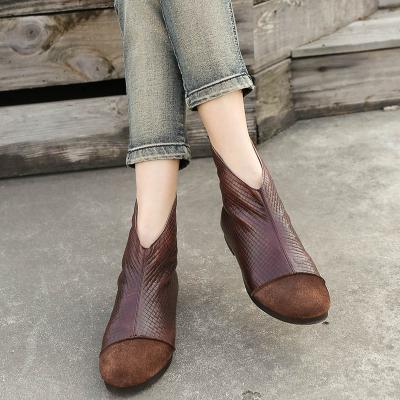 China Handmade Zipper Butt Round Short Barrel Women's Flat Boots Wholesale for sale