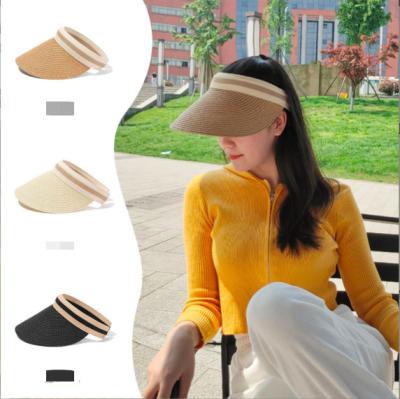 China Character Women's Clip On Visor Packable Shorts Brim Summer Beach Sun Hat Color Strap - Paper Straw, UPF 50+ for sale