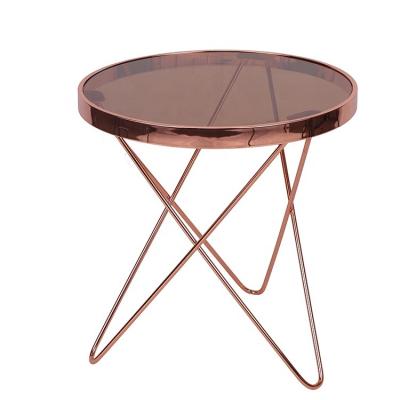 China Modern round coffee table steel base table top glass side table for sale