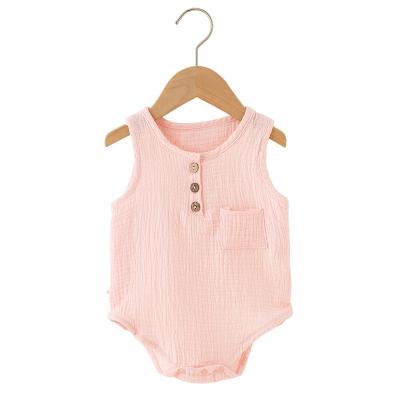 China Lovely New Toddler Child Solid O Neck Cotton Romper Overalls Outfit Sleeveless Summer Baby Clothes Infant Clothes for sale