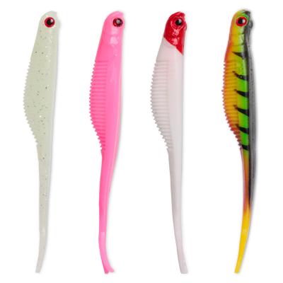 China Cheap PVC 125mm 7.5g 3D Running Eyes Open To Inflate Soft Fishing Lures Bifurcate To Tail Light Lures For Fishing for sale