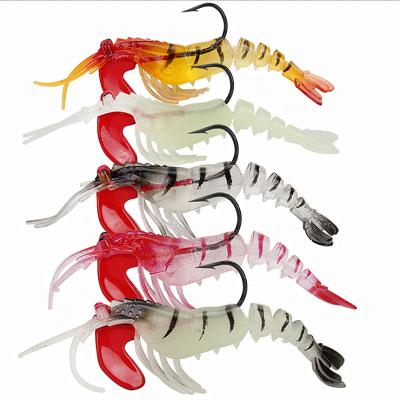 China 70mm Artificial Soft Prawn With Crank Hook Segmented Shrimp With Luminous Eyes Soft Lure 7cm 13g for sale