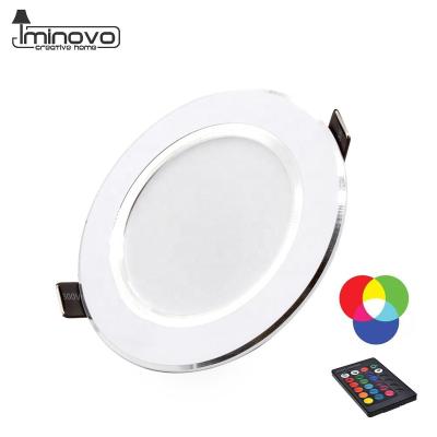 China Modern Remote Control RGB LED Downlight Round Recessed Lamp Party AC110V 240V Colorful Spot Lighting 5W 11cm 10W 12cm Dimmable for sale