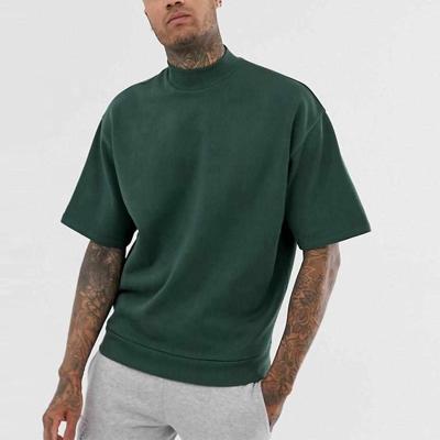 China Luxury Anti Shrink Shirt Men Cotton T-shirt Army Green Turtle Neck Oversized Dropped Shoulder Tees Vintage Tees for sale