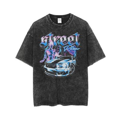 China Anti Shrink Black T Shirt Hip Hop Bleach Old Fashion Customize Oversize Heavy T-shirt Graphic Print Acid Wash Tee Shirt for sale