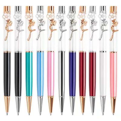 China Hot-selling Popular Metal Tube Pen Holder Empty Pen Floating Crystal Oil Creative Decoration DIY Flower Skinny Ballpoint Pen for sale