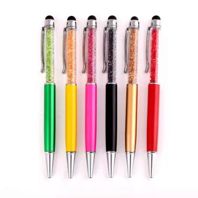 China Hot-selling popular 2 in 1 stylus pen Crystal Aluminum Metal Ballpoint Pen Gem Fills Crystal Stylus Ball Pen With Customize Logo for sale