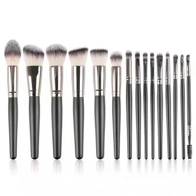 China Cosmetic Black Wooden Private Label Logo Custom Makeup Brush Set Makeup Brush 15pcs Smudge Brush Sets Luxury Professional Makeup Brush Sets for sale