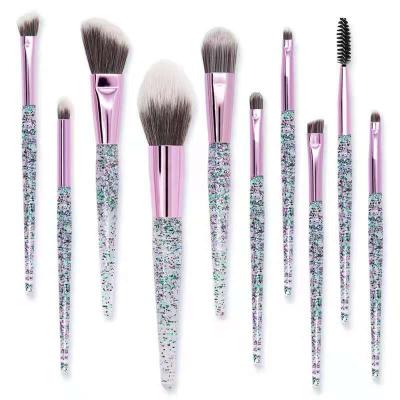 China Latest Smudge Brush 10pcs OEM Beauty Needs Gradient Crystal Diamond Transparent Glitter Handle Beauty Makeup Set Brush Tools for sale