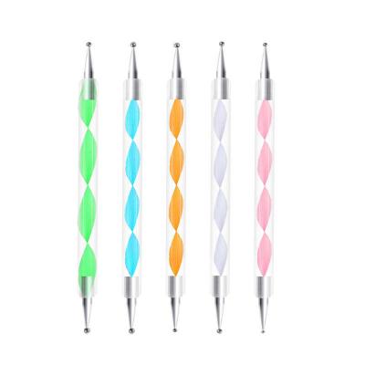 China Beauty Painting Tools Nail Drill Pen Crystal Rod Two Head Screw Nail Art Brush Pen Dotting Nail Art Dotting Tool 5pcs/sets for sale