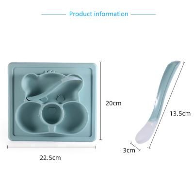 China Silicone Children's Sustainable Dish Integrated Cartoon Baby Separation Plate Fruit Dish With Spoon for sale