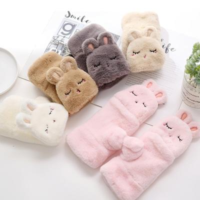 China Winter Women's Cute Plush Thicken Plush Fingerless Mittens Warm Soft Finger Gloves Handsome Half Finger Gloves for sale