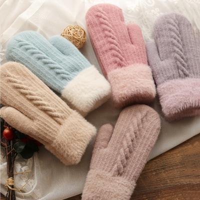 China Winter Knitted Gloves Cute Double-Layer Warm Inclusive Mittens Winter Women Hand Gloves Fingerless Mitten for sale