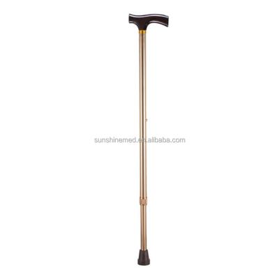 China Comfortable Light Weight Walking Cane With Wooden Auxiliary Aluminum T-Handle For Elder Foldable Walking Stick for sale