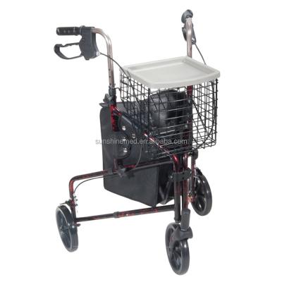 China Shopping Convenient Mobility Aid Medical Supply Aluminum Rollators Walker With Tray And Basket RO517 3 Wheels for sale