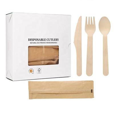 China Top Rated 100% Birch Wood Spoon and Fork Birch Wooden Eco-Friendly Dessert Individually Wrapped Wooden Cutlery for sale