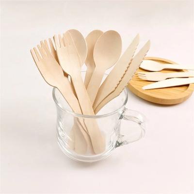 China 100% Birch Wood Cutlery Set Knife Spoon Fork Wooden Restaurant Dinner Disposable Wooden Tableware Catlary Set Cucchiaio di legno USA getta for sale