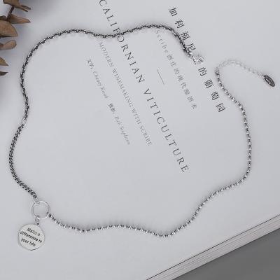 China CLASSIC 925 Sterling Silver Retro Alphabet Necklace Female Simple Round Map Silver Pendant Necklace for sale