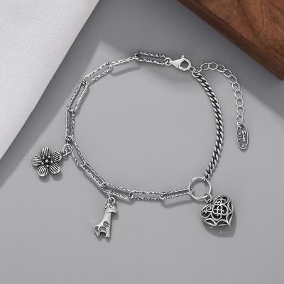 China High Quality 925 Sterling Silver Jewelry Love Flower Simple Original Adjustable Silver Bracelet for sale