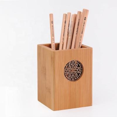 China Eco-friendly Creative Wooden Bamboo Desktop Fashion Decoration Storage Box Office Gift Pen Holder Retro for sale