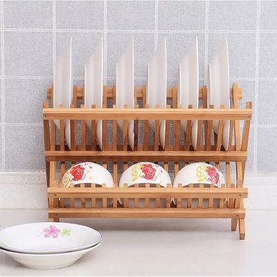 China Viable Bamboo Kitchen Dish Rack 2 Tier Foldable Dish Drainer Utensils Rack for Dishes Cups Flatwares Dish and Bowl Drying Racks for sale