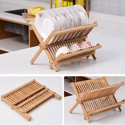 China Factory Sale Bamboo Dish Rack Eco-Friendly Whole Bamboo Dish Rack Kitchen Folding Drying Dish Rack for sale