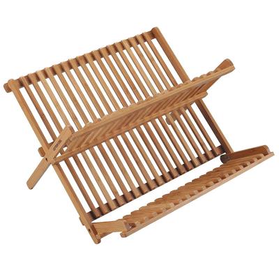 China Custom Dish Rack Drying Dish Rack Dish Rack Double Draining Hot Selling Bamboo Easy Cleaning Complete Bamboo Folding Rack for sale