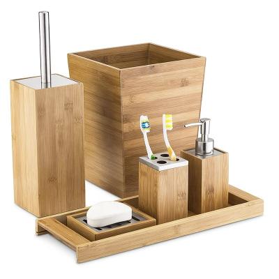 China 6 Sustainable Pieces Of Bamboo Bathroom Accessory Set for sale