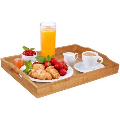 China Eco-Friendly Bamboo Breakfast Tray With Handles Serving Trays Tray Great For Dinner Tea Bar Table Breakfast Snack Trays for sale