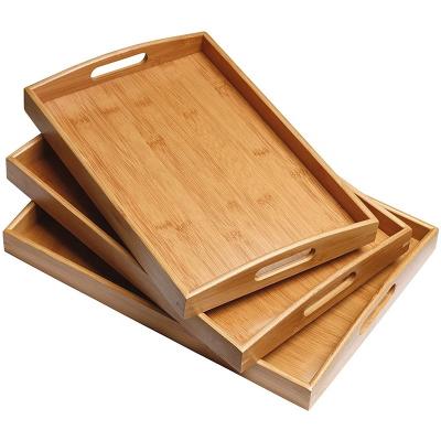 China Eco-Friendly Serving Tray Set, Bamboo Serving Tray Set with Handles - Set of 3, Large, Medium, and Small Trays, Universal for sale