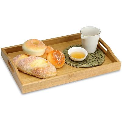 China Eco-Friendly 15 Inch Serving Tray With Handles Bamboo Breakfast Dinner Food Trays Large For Family Coffee Table Parties Restaurants for sale