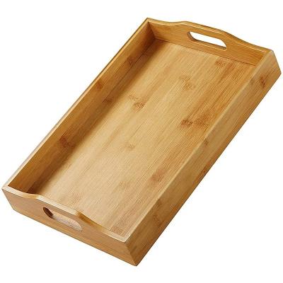 China Eco-Friendly Rectangle Bamboo Butler Serving Tray - Wooden Tray with Handles for sale