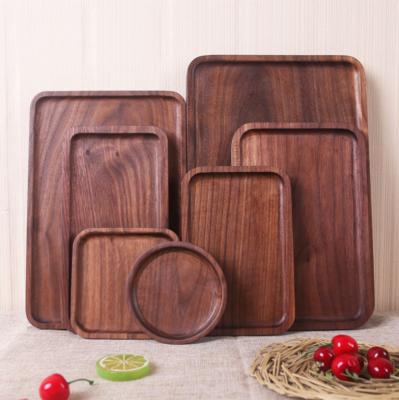 China Eco-Friendly Decorative Rectangular Walnut Solid Wood Serving Tray Solid Wood Serving Tray Platters for Food Tea Coffee Bread Wine for sale