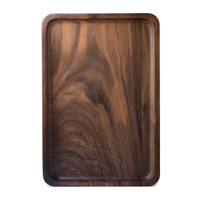 China Eco-Friendly Walnut Wooden Tray Square Rectangle Platter Tea Coffee Table Solid Wood Serving Tray (Rectangle Small (12x6x0.9 inch)) for sale